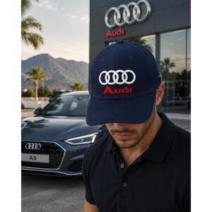 Audi Logo Hat Navy Blue Adjustable Strapback Cap Embroidered New